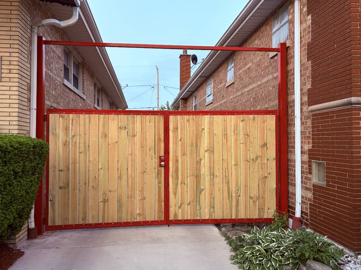 red front yard fence installation