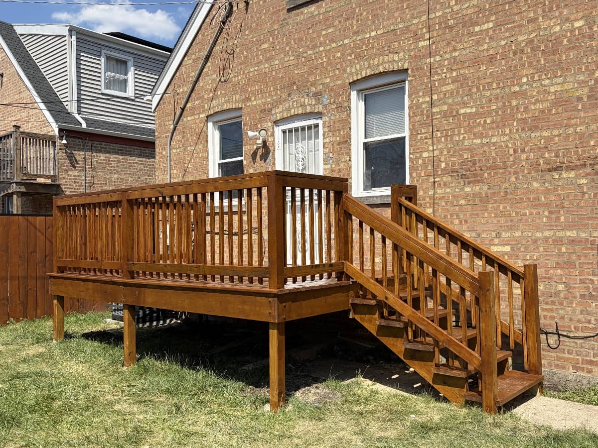 newly installed wooden porch on home